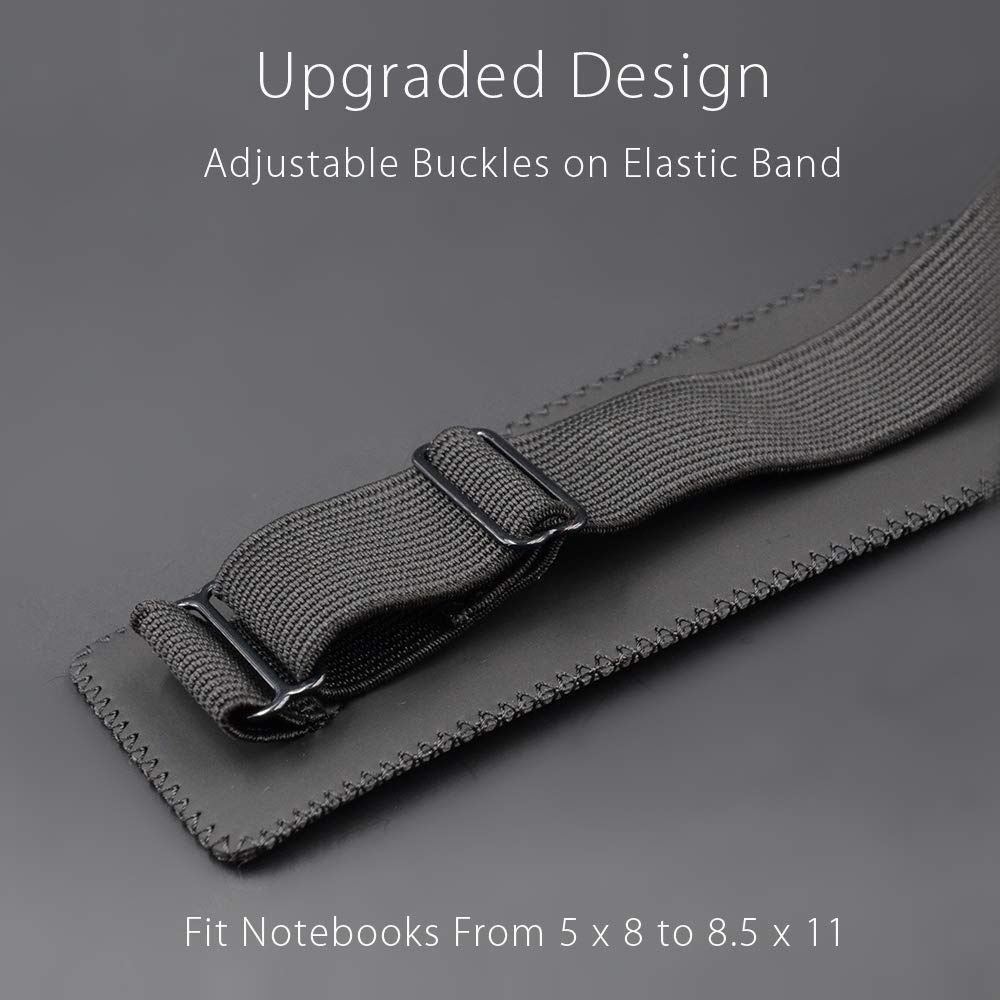 Adjustable Elastic Band Pen Holder | PU Leather |Detachable | Black