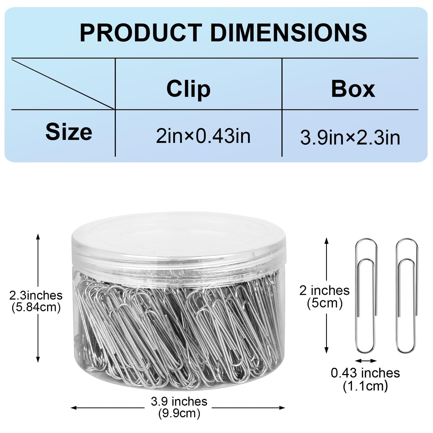 Silver Paperclips | Large -2 Inch Jumbo Paper Clips | 280 Pcs