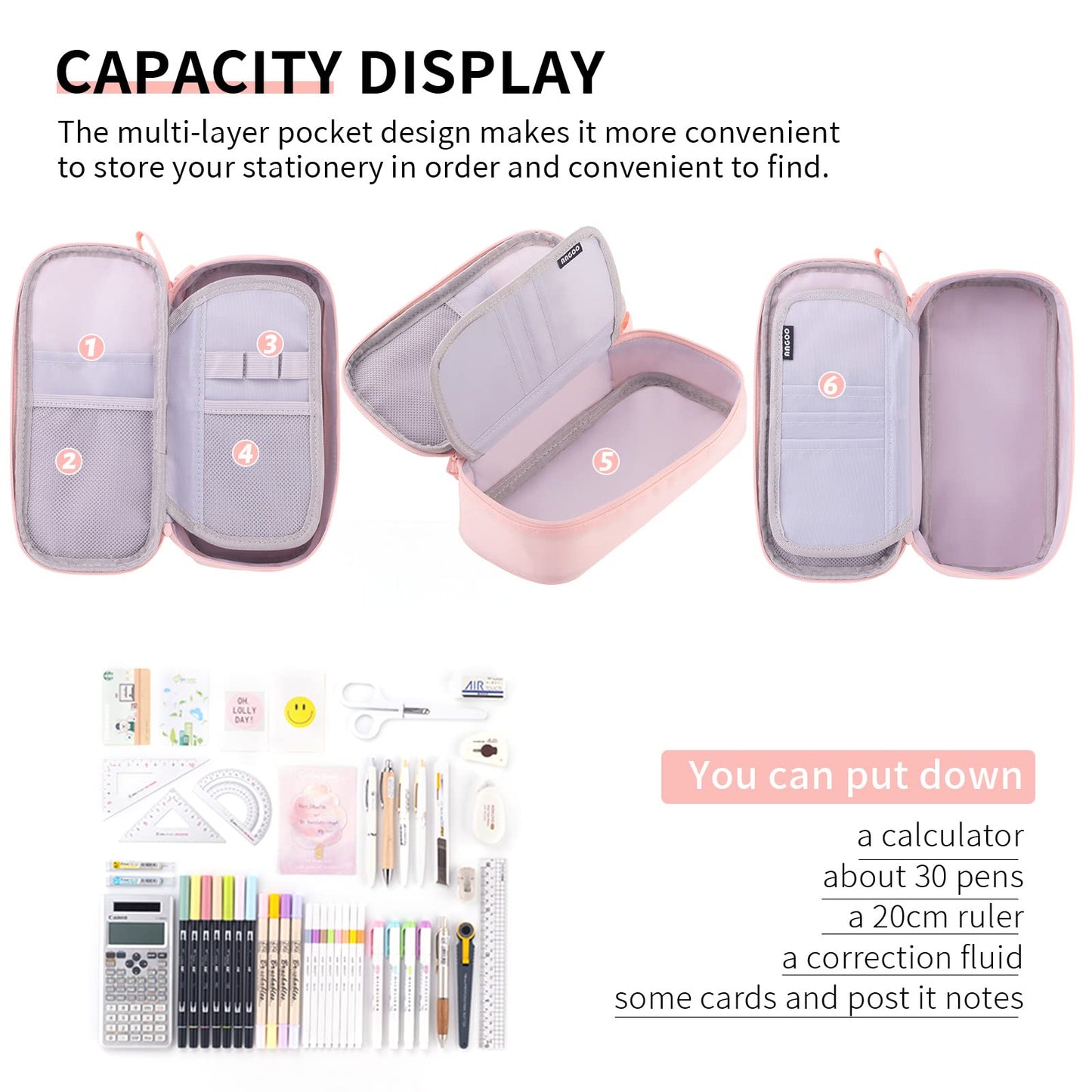 CICIMELON Durable Pencil Case Big Storage Pen Pouch Bag for School Supplies Office College Teen Girls Adults, Pink