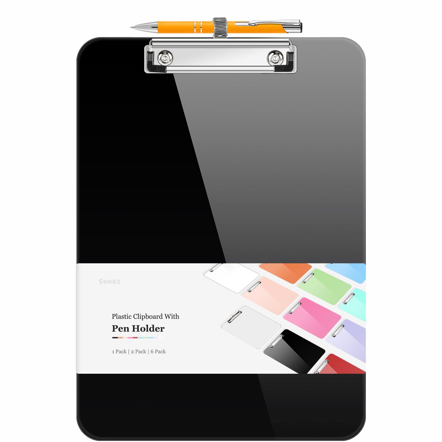 Sooez Plastic Clipboard with Pen Holder, [10% Thicker] Clip Boards 8.5x11 with Low Profile Clip, Cute Hanging Clipboard, Standard Letter Size A4 for Women Kid Teacher, Office & School Supplies, Black