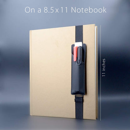 Adjustable Elastic Band Pen Holder | PU Leather |Detachable | Black