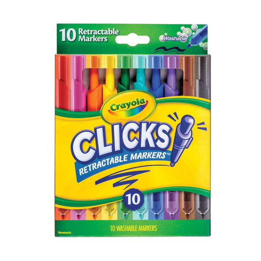 Crayola Clicks Retractable Tip Markers (10ct), Washable Art Marker Set, Coloring Markers for Kids, Gifts for Boys & Girls, 3+