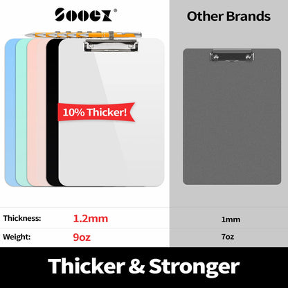 Sooez Plastic Clipboard with Pen Holder, [10% Thicker] Clip Boards 8.5x11 with Low Profile Clip, Cute Hanging Clipboard, Standard Letter Size A4 for Women Kid Teacher, Office & School Supplies, Clear