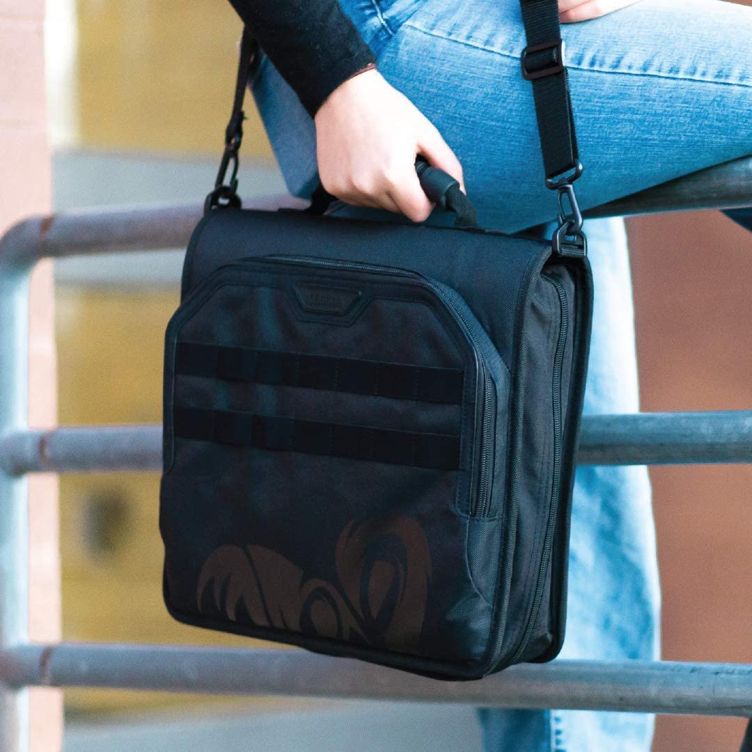 Gearilla Large 3 Ring Binder with Zipper - 3 inch Blacked Out, O-Ring Binder with Tablet Laptop Sleeve - Fits 13 inch Devices - Tactical Carry Handle, Shoulder Strap, for School, Office, and Job Sites