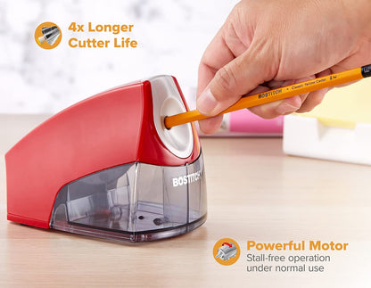 Bostitch Office Personal Electric Pencil Sharpener, Powerful Stall-Free Motor, High Capacity Shavings Tray, Red (EPS4-RED)