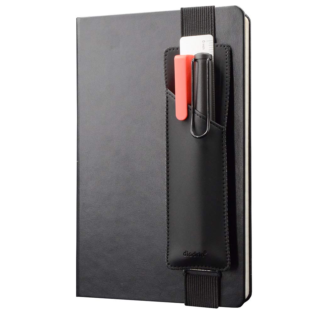 Adjustable Elastic Band Pen Holder | PU Leather |Detachable | Black