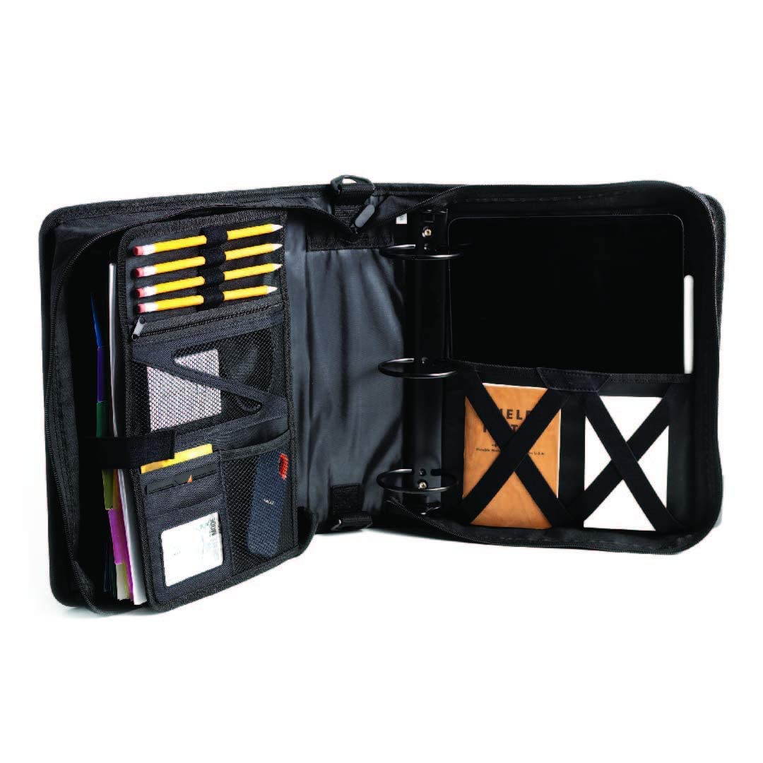 Gearilla Large 3 Ring Binder with Zipper - 3 inch Blacked Out, O-Ring Binder with Tablet Laptop Sleeve - Fits 13 inch Devices - Tactical Carry Handle, Shoulder Strap, for School, Office, and Job Sites