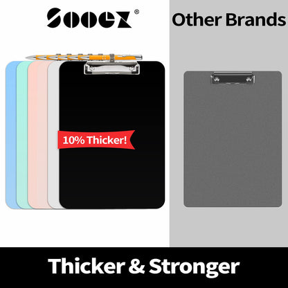 Sooez Plastic Clipboard with Pen Holder, [10% Thicker] Clip Boards 8.5x11 with Low Profile Clip, Cute Hanging Clipboard, Standard Letter Size A4 for Women Kid Teacher, Office & School Supplies, Black