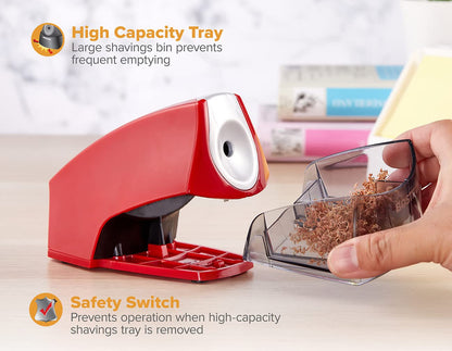Bostitch Office Personal Electric Pencil Sharpener, Powerful Stall-Free Motor, High Capacity Shavings Tray, Red (EPS4-RED)
