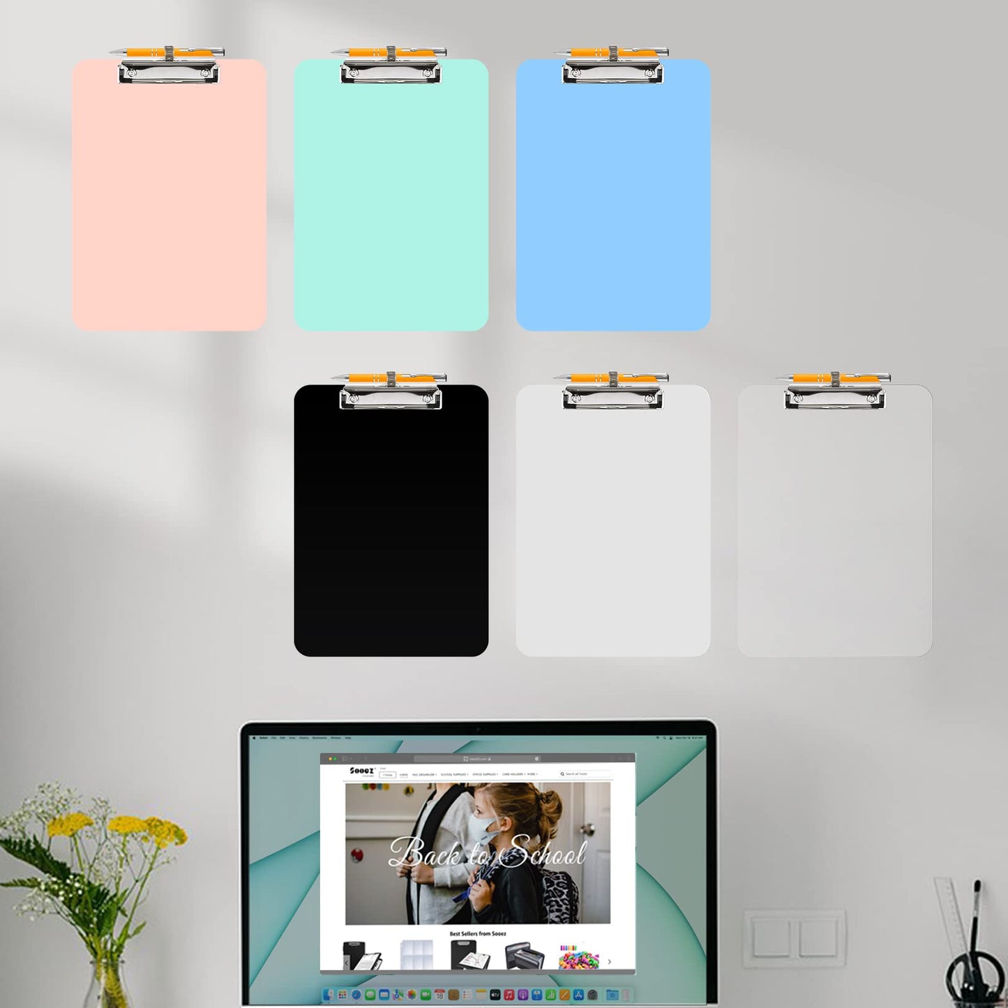 Sooez Plastic Clipboard with Pen Holder, [10% Thicker] Clip Boards 8.5x11 with Low Profile Clip, Cute Hanging Clipboard, Standard Letter Size A4 for Women Kid Teacher, Office & School Supplies, Black