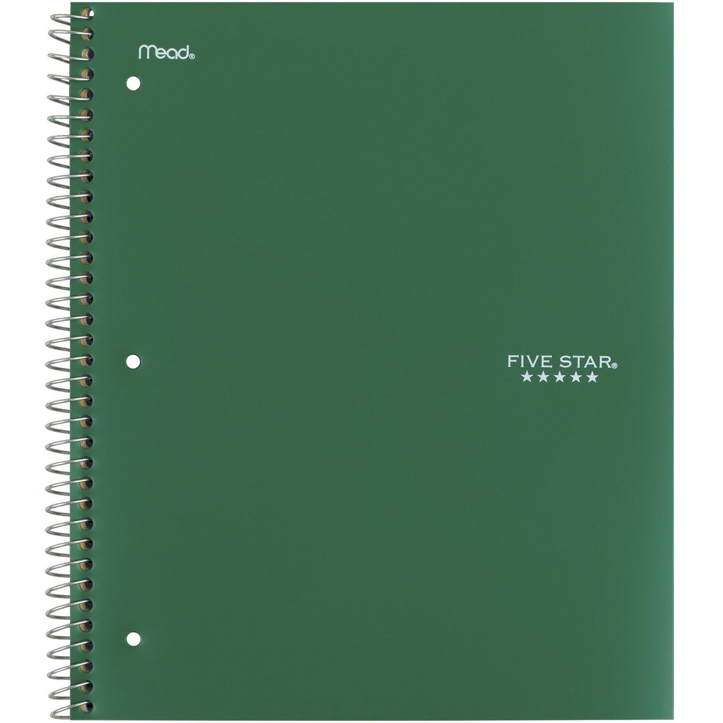 Five Star Spiral Notebook + Study App, 5 Subject, College Ruled Paper, Fights Ink Bleed, Water Resistant Cover, 8-1/2" x 11", 200 Sheets, Green (72079)
