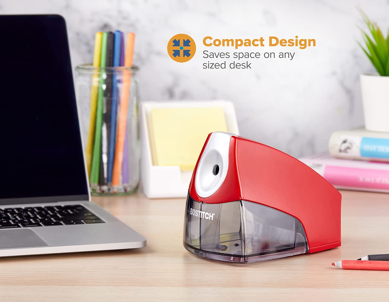 Bostitch Office Personal Electric Pencil Sharpener, Powerful Stall-Free Motor, High Capacity Shavings Tray, Red (EPS4-RED)