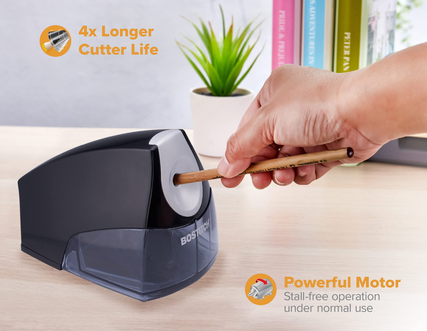 Bostitch Office Personal Electric Pencil Sharpener, Powerful Stall-Free Motor, High Capacity Shavings Tray, 7yr Warranty,Black