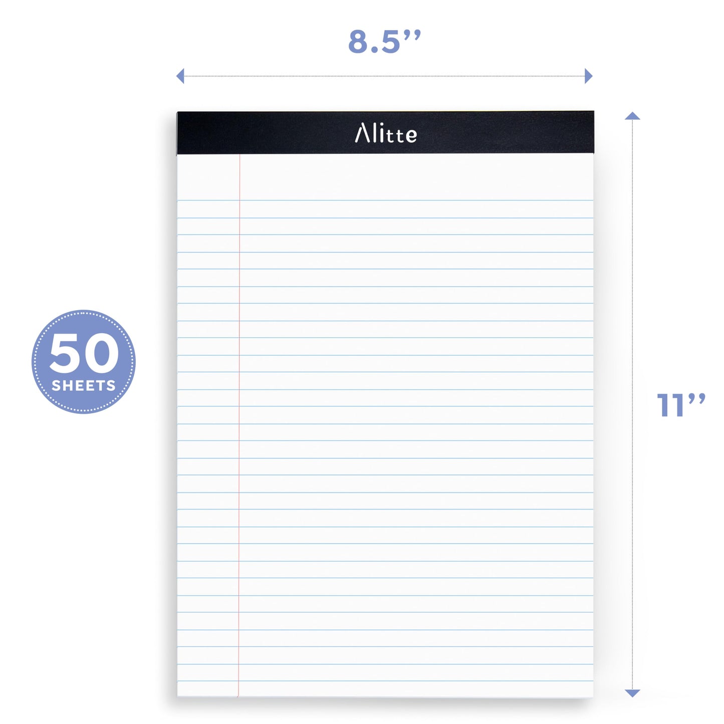 Alitte Legal Notepads 8.5 x 11 | Pack of 12 | Perforated Wide Ruled Writing Pad |50 Sheets Per Notebook