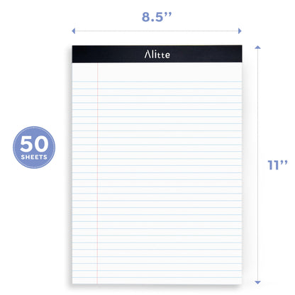 Alitte Legal Notepads 8.5 x 11 | Pack of 12 | Perforated Wide Ruled Writing Pad |50 Sheets Per Notebook