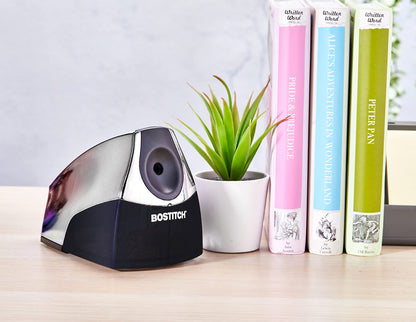 Bostitch Office Personal Electric Pencil Sharpener, Powerful Stall-Free Motor, High Capacity Shavings Tray, 7yr Warranty, Chrome Metallic