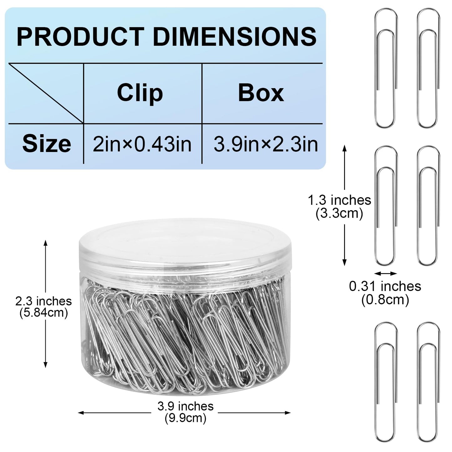 Silver Paperclips | Large - 1.3 Inch Jumbo Paper Clips | 700 Pcs