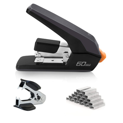 Deli Effortless Heavy Duty Stapler, One Touch Stapling, Easy to Load Ergonomic Stapler, 60 Sheet Capacity, Includes 2000 Staples and Staple Remover for Desktop