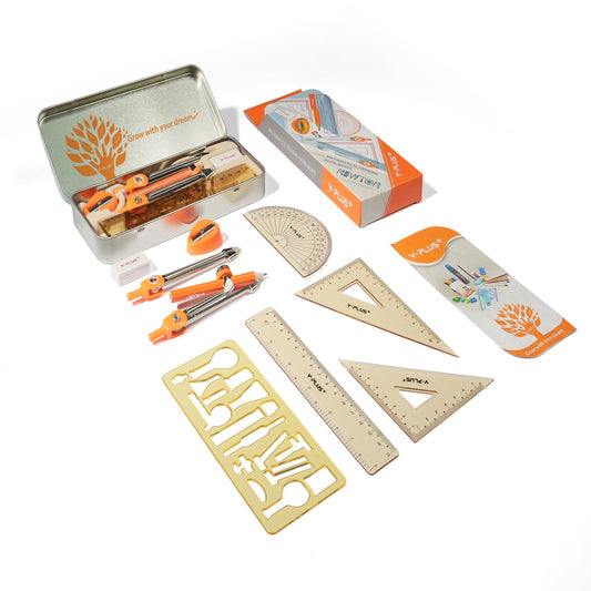 YPLUS Geometry Set for Students, Math Protractor Compass with Rulers, Box of Protactor Kit for Class Supplies and School, Christmas Stocking Stuffers for Kids Toddler 11 Pcs