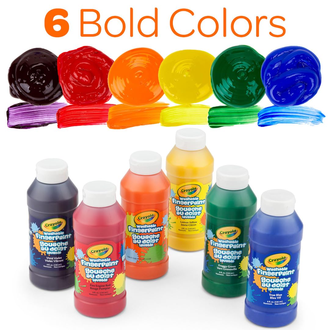 Crayola Washable Finger Paints (6ct), Toddler Paint Set, Finger Paint for Kids, Preschool Supplies for Teachers, Nontoxic [Amazon Exclusive]