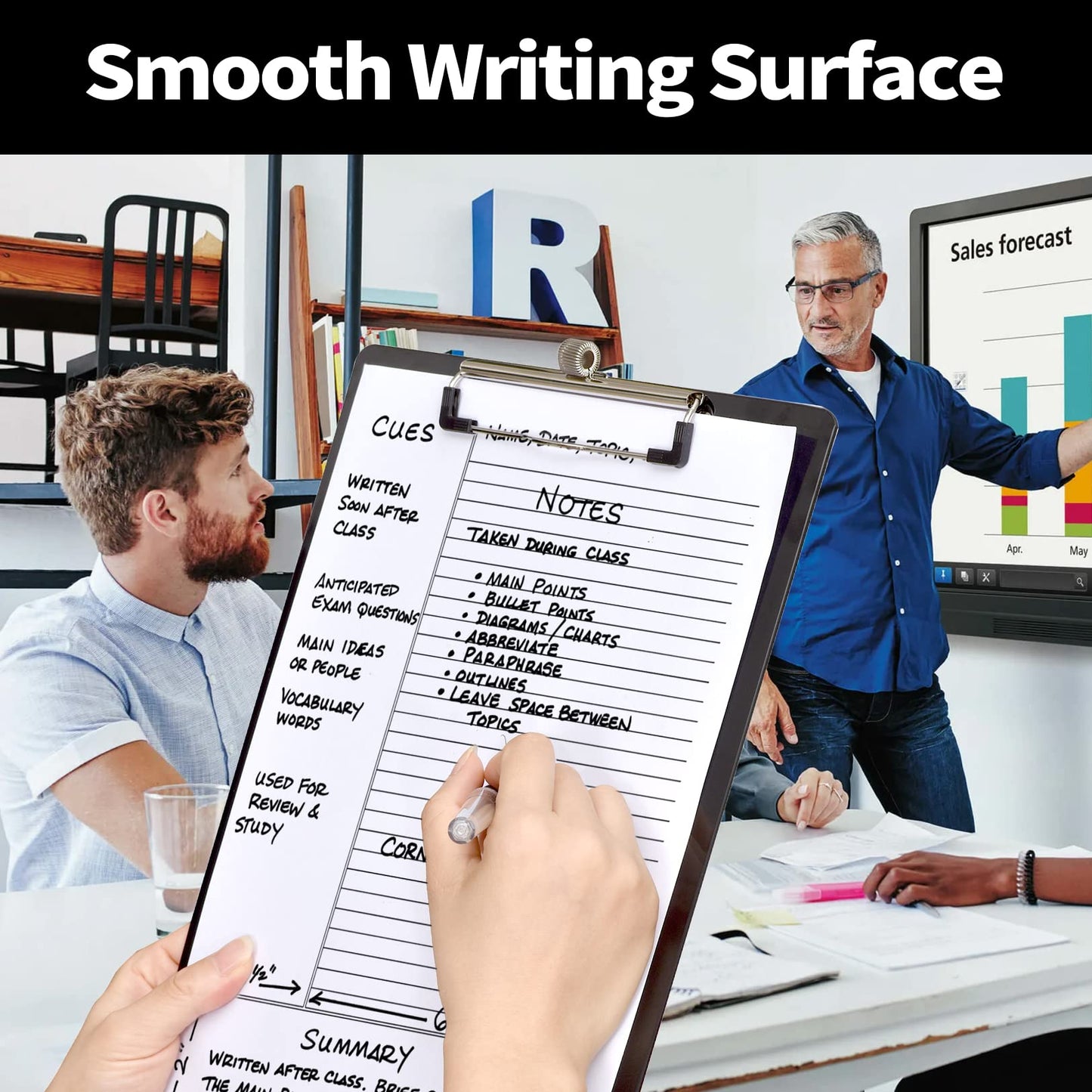 Sooez Plastic Clipboard with Pen Holder, [10% Thicker] Clip Boards 8.5x11 with Low Profile Clip, Cute Hanging Clipboard, Standard Letter Size A4 for Women Kid Teacher, Office & School Supplies, Black