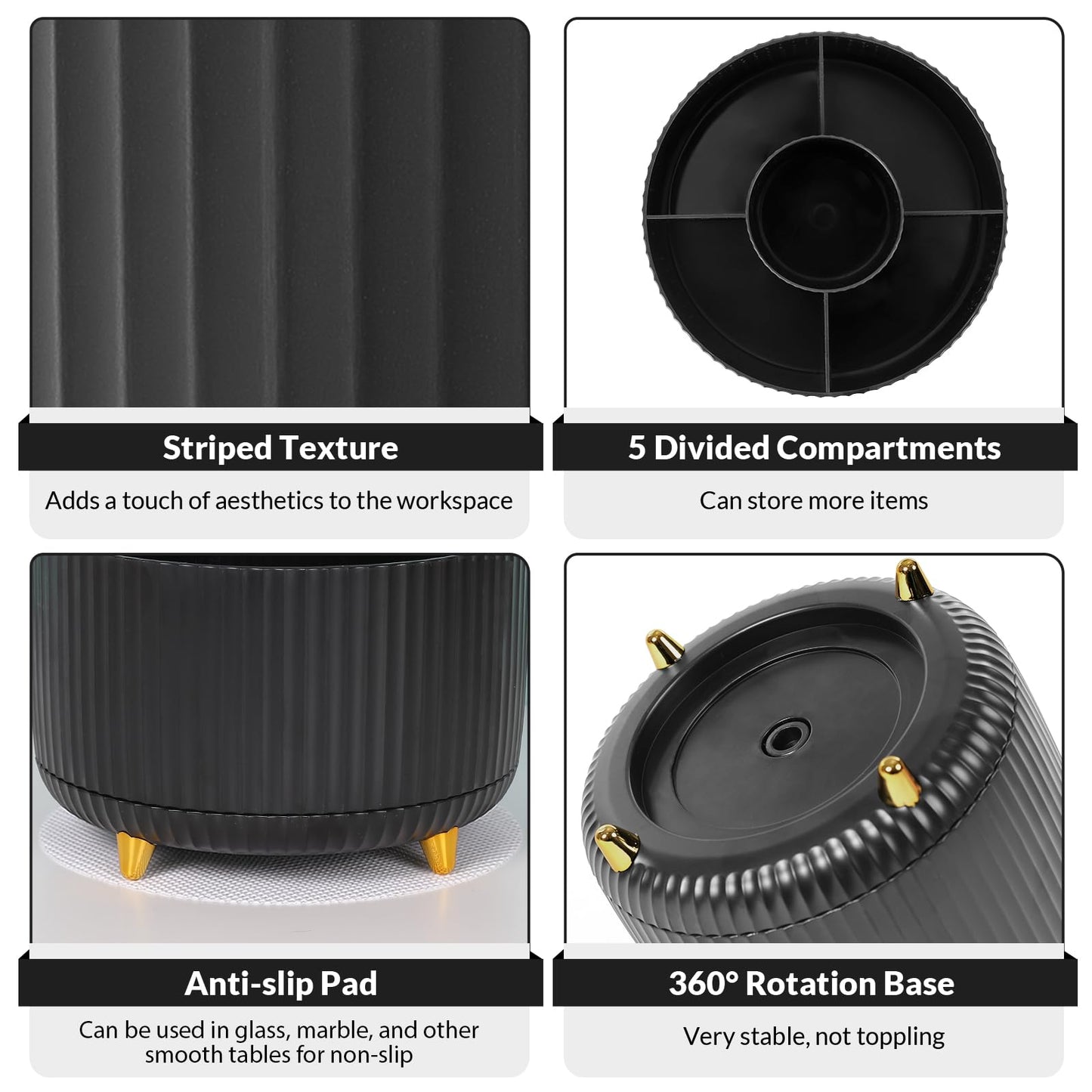 SKYDUE 360 Degree Rotating Desk Organizer, Dual-Purpose Pencil Pen Holder for Desktop, Rotating Desk Pen Organizer with 5 Slots, Office Supplies, Pencil Cup for Office, School, Home