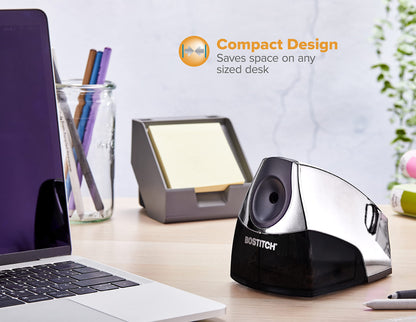 Bostitch Office Personal Electric Pencil Sharpener, Powerful Stall-Free Motor, High Capacity Shavings Tray, 7yr Warranty, Chrome Metallic