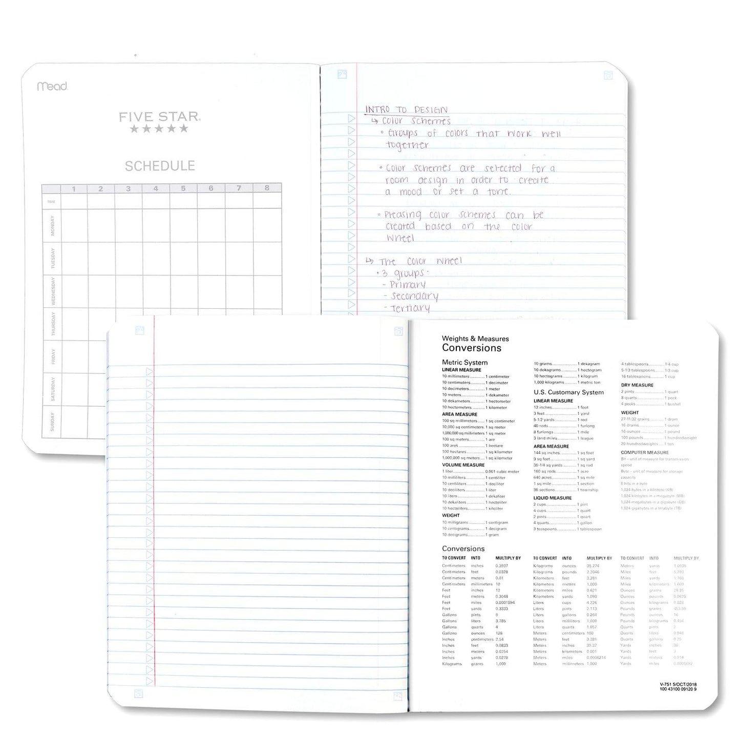 Five Star Composition Books + Study App, 6 Pack, College Ruled Paper, 9-3/4" x 7-1/2", 80 Sheets, Black, Red, Green, Blue, Purple, White (850065A-ECM)