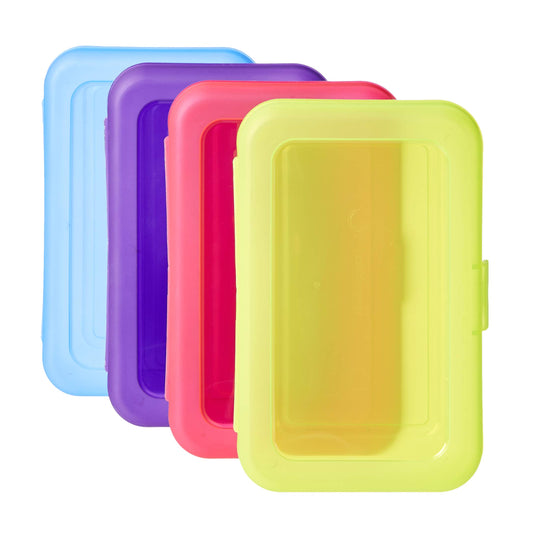 Plastic Pencil Box | Pack of 4 | Multi- color | Solid