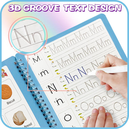 Upgraded Large Size Magic Practice Copybook for Kids, Reusable Writing Practice Book for Kids, Reusable Copybook Preschool for Kids Age 3-8 Calligraphy(4 Books with Pens)-Pink Bag