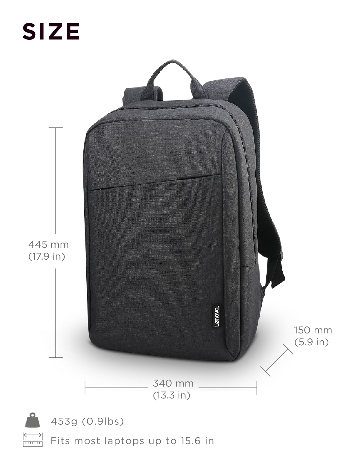 Lenovo Laptop Backpack B210, 15.6-Inch Laptop/Tablet, Durable, Water-Repellent, Lightweight, Clean Design, Sleek for Travel, Business Casual or College, GX40Q17225, Black