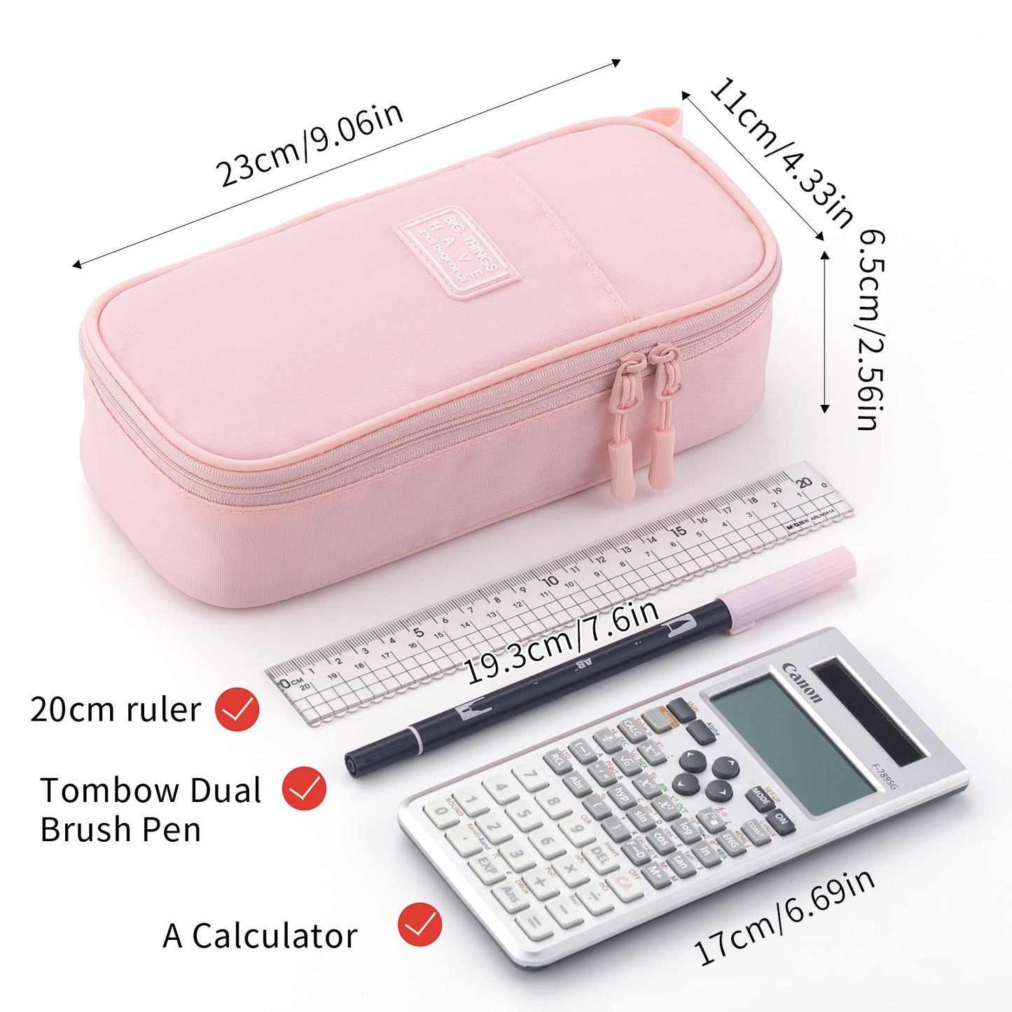 CICIMELON Durable Pencil Case Big Storage Pen Pouch Bag for School Supplies Office College Teen Girls Adults, Pink