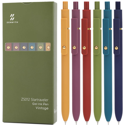 Ddaowanx Gel Pens, 6 Pcs 0.5mm Quick Dry Black Ink Pens Fine Point Smooth Writing Pens, Office Desk Accessories for Women(6 Pcs Vintage-Black Ink)