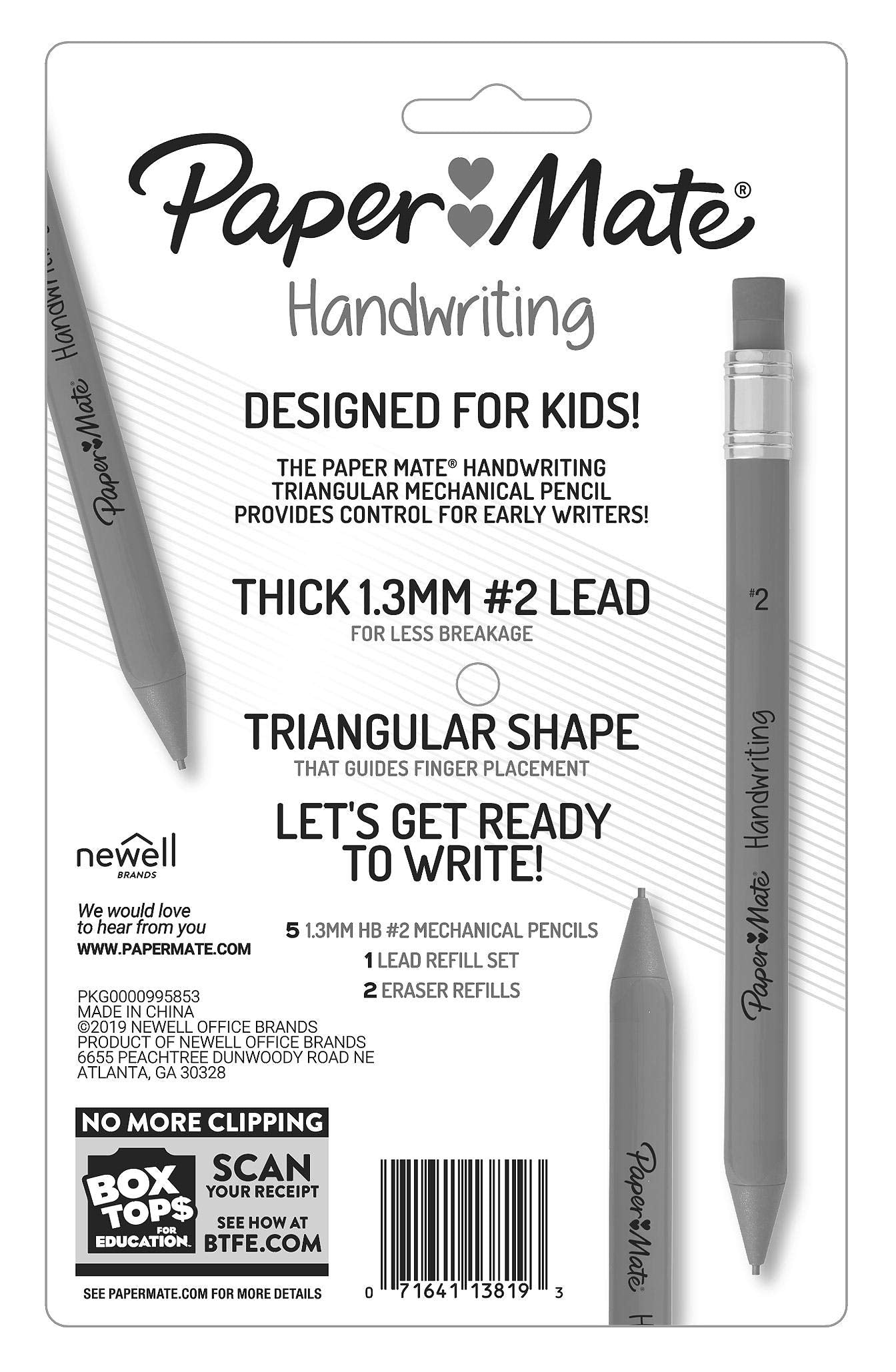 Paper Mate Handwriting Triangular Mechanical Pencil Set with Lead & Eraser Refills, 1.3mm, School Supplies, Office Supplies, Sketching Pencils, Drafting Pencil, Fun Barrel Colors, 8 Count