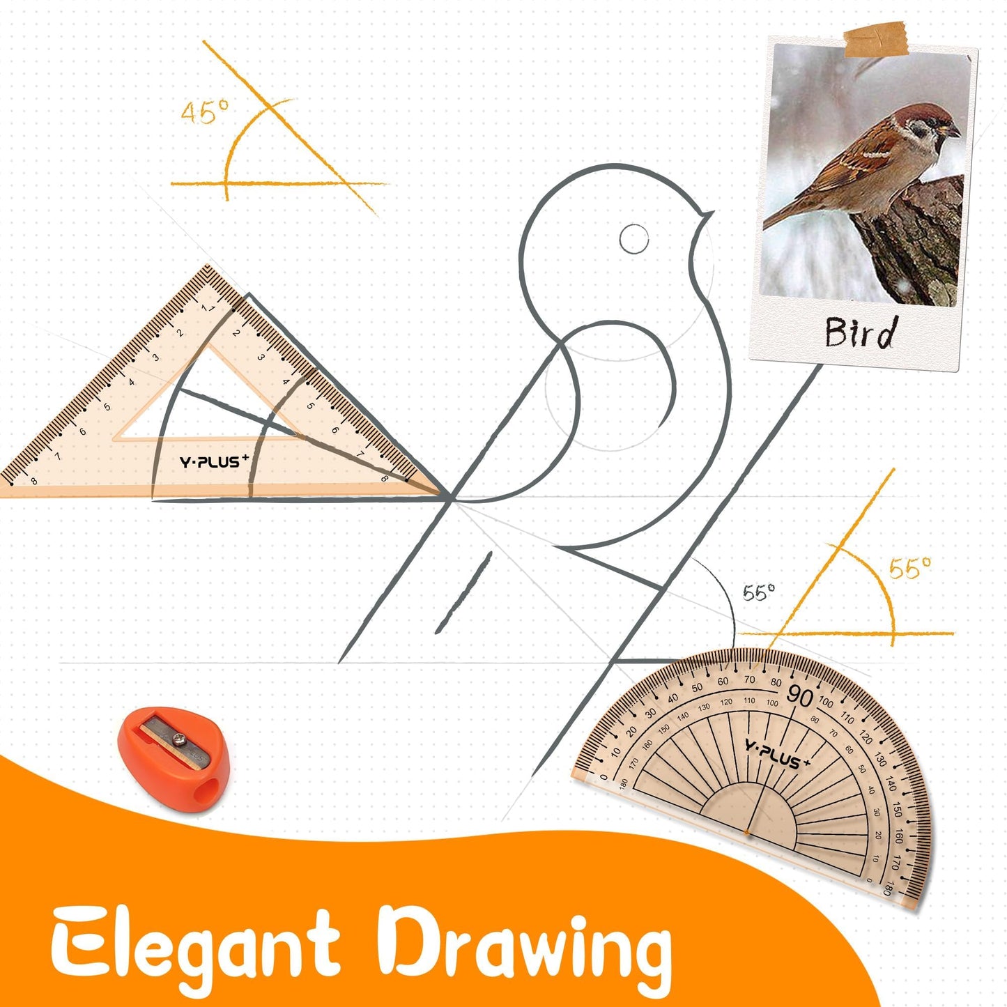 Geometry Set for Students, Math Protractor Compass with Rulers, Box of Protactor Kit for Class Supplies and School, Christmas Stocking Stuffers for Kids Toddler 12 Pcs