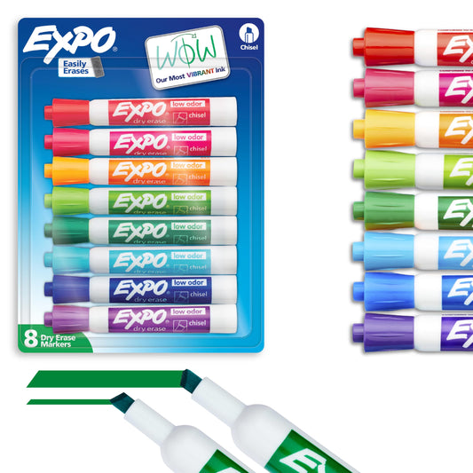 EXPO Low Odor Dry Erase Markers, Chisel Tip, Assorted Colors, 8 Count