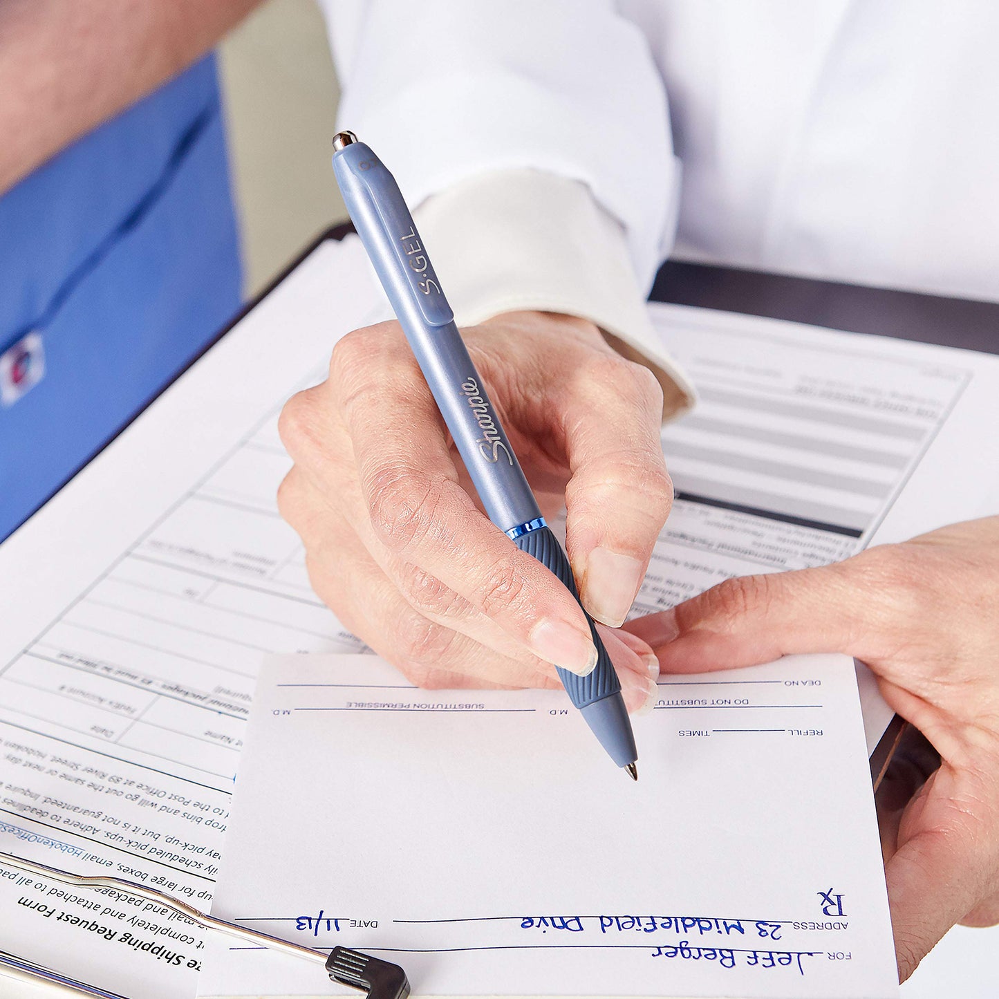 Sharpie S-Gel, Gel Pens, Medium Point (0.7mm), Frost Blue Body, Black Gel Ink Pens, 4 Count