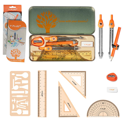 YPLUS Geometry Set for Students, Math Protractor Compass with Rulers, Box of Protactor Kit for Class Supplies and School, Christmas Stocking Stuffers for Kids Toddler 11 Pcs