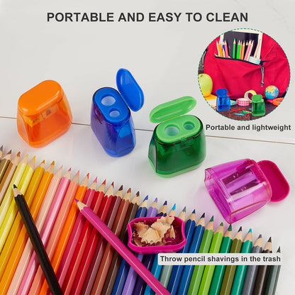 Sonuimy Pencil Sharpeners, 4 Pcs Pencil Sharpeners Manual,Dual Holes Compact Colored Handheld Pencil Sharpener for Kids with Lid Adults Students School Class Home Office (Covered)