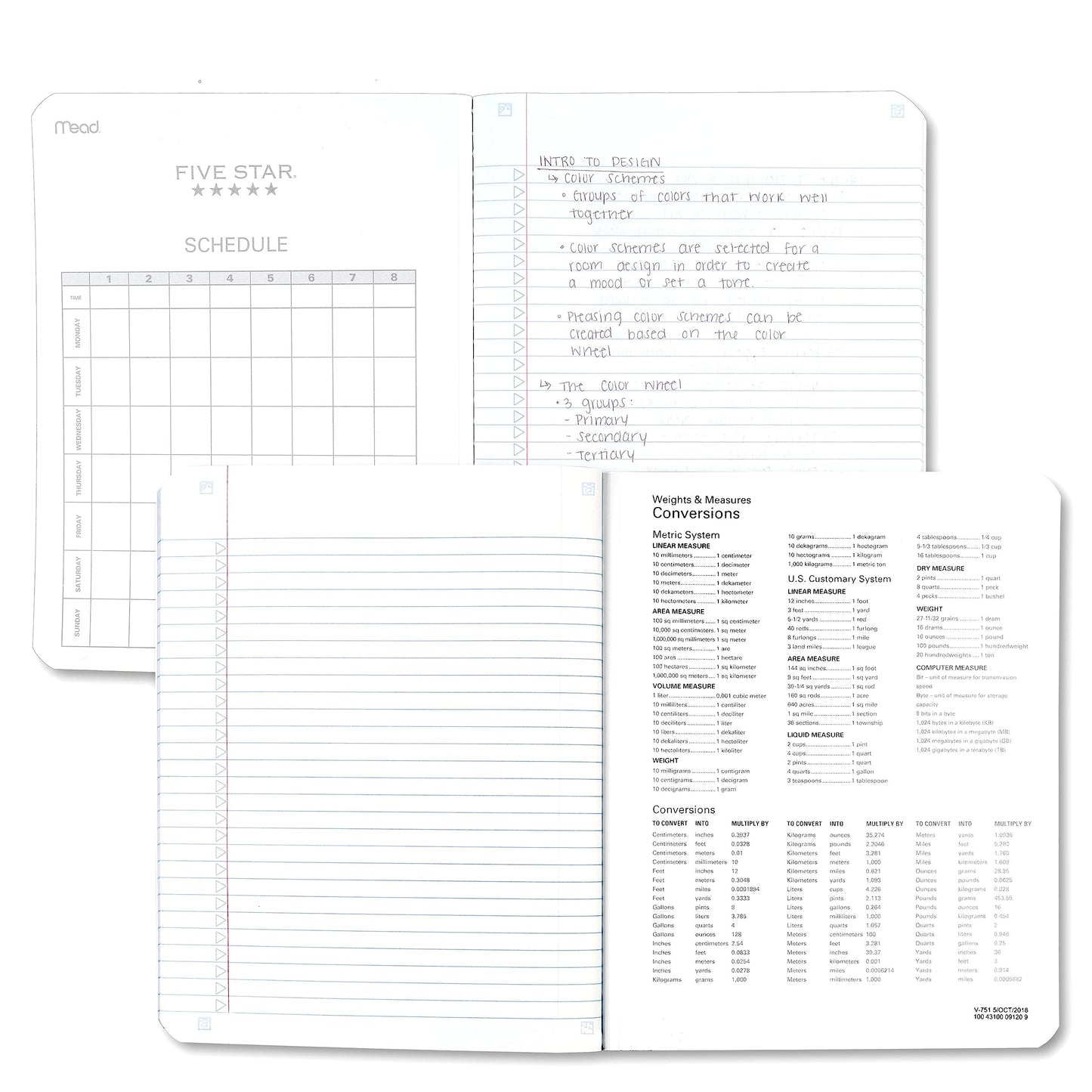 Five Star Composition Notebooks, 6 Pack, College Ruled Paper, 9-3/4" x 7-1/2", 100 Sheets per Comp Book, Black, Red, Green, Blue, White, Purple (72944)