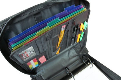 Gearilla Large 3 Ring Binder with Zipper - 3 inch Blacked Out, O-Ring Binder with Tablet Laptop Sleeve - Fits 13 inch Devices - Tactical Carry Handle, Shoulder Strap, for School, Office, and Job Sites