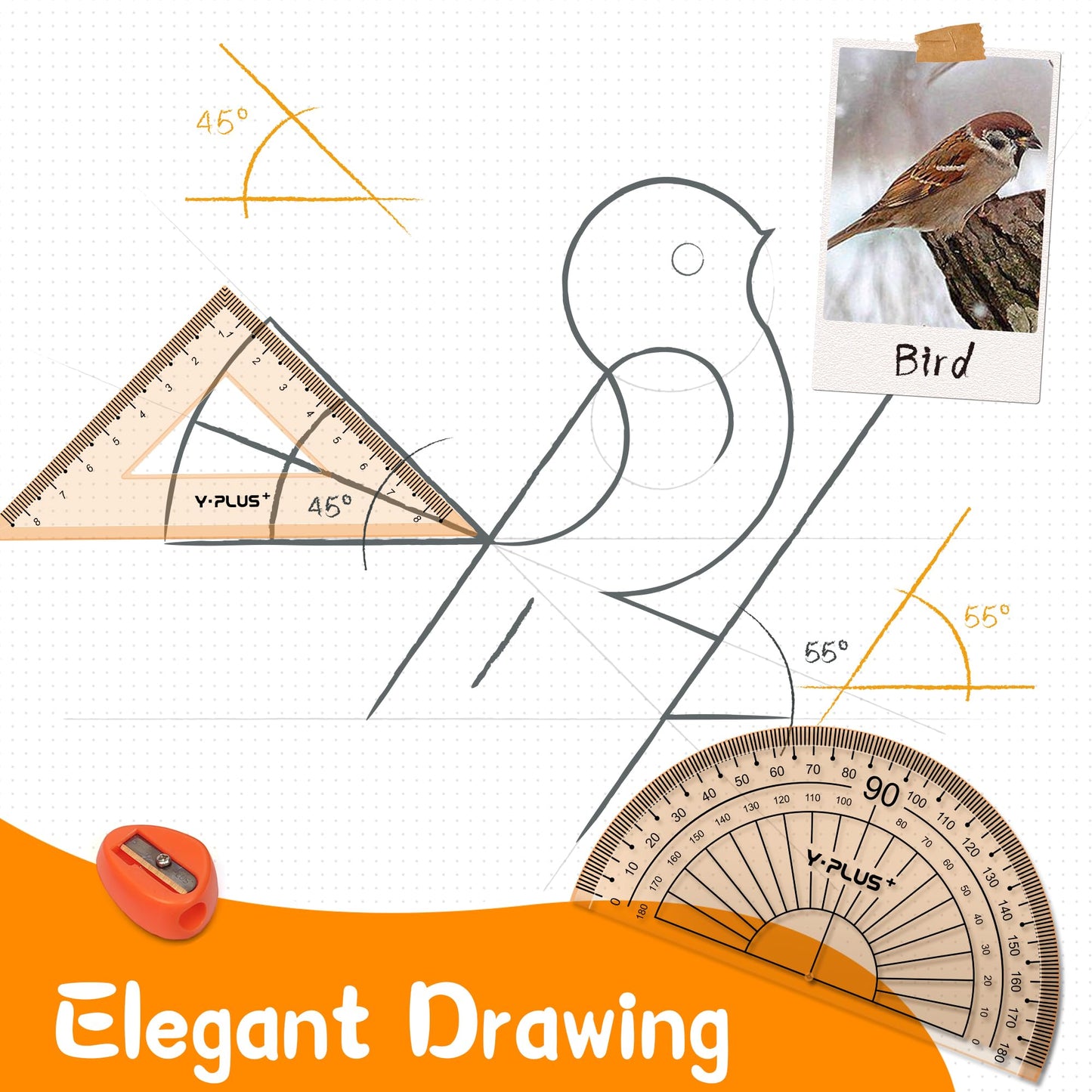 YPLUS Geometry Set for Students, Math Protractor Compass with Rulers, Box of Protactor Kit for Class Supplies and School, Christmas Stocking Stuffers for Kids Toddler 11 Pcs