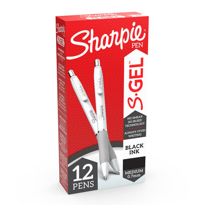 Sharpie S-Gel, Gel Pens, Drawing Pens, Gel Ink Pens For Journaling, Writing Pens, Coloring Pens, Medium Point Pens (0.7Mm), Pearl White Body, Black Ink Gel Pen, 12 Count