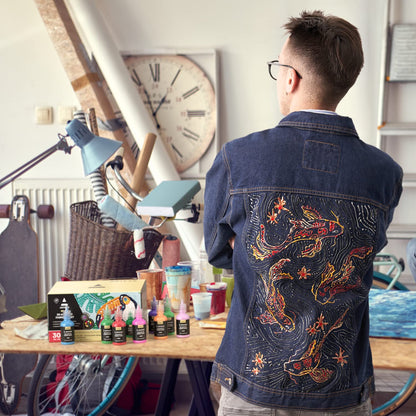 ARTEZA Fabric Paint, Set of 30, Permanent 3D Paint, Glow-in-the-Dark, Glitter, Neon, and Metallic Hues, Paint for Textiles, Canvas, and Wood