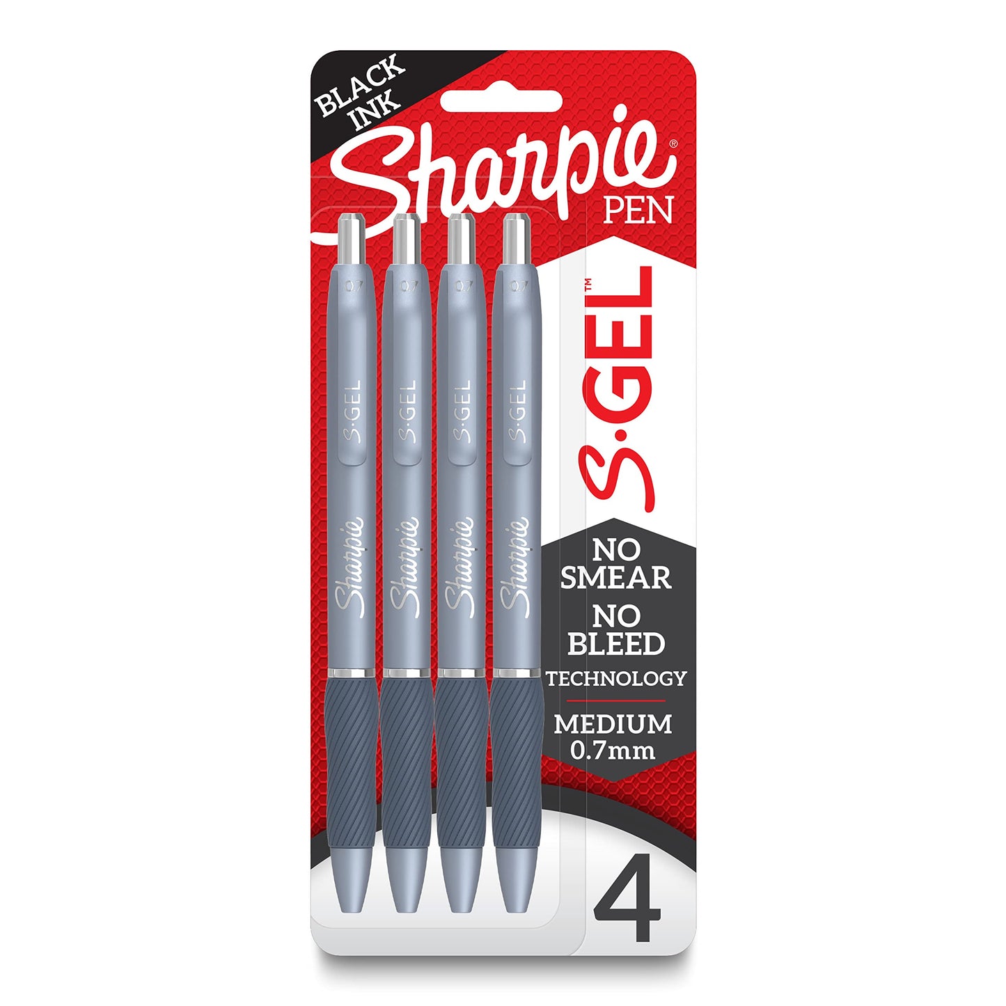 Sharpie S-Gel, Gel Pens, Medium Point (0.7mm), Frost Blue Body, Black Gel Ink Pens, 4 Count
