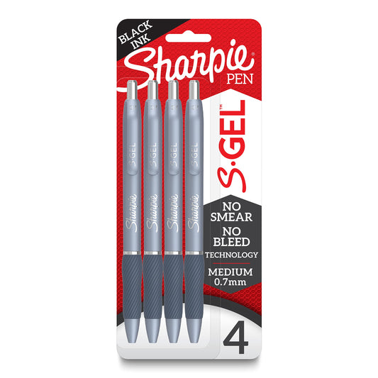 Sharpie S-Gel, Gel Pens, Medium Point (0.7mm), Frost Blue Body, Black Gel Ink Pens, 4 Count