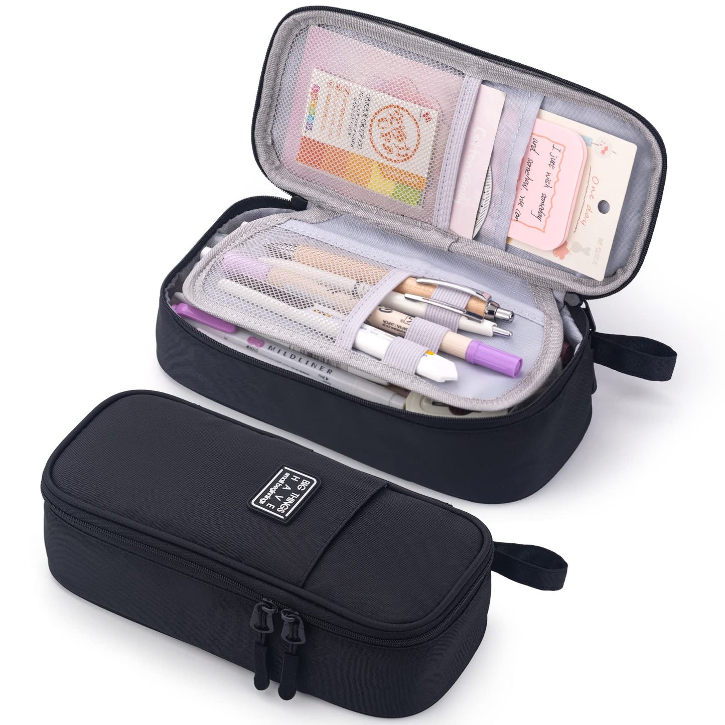 CICIMELON Durable Pen Pencil Case for School Supplies, High Capacity Pencil Bag Pouch Organizer for Teen Girls Boys Adults, Black