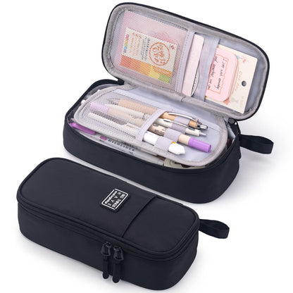 CICIMELON Durable Pen Pencil Case for School Supplies, High Capacity Pencil Bag Pouch Organizer for Teen Girls Boys Adults, Black