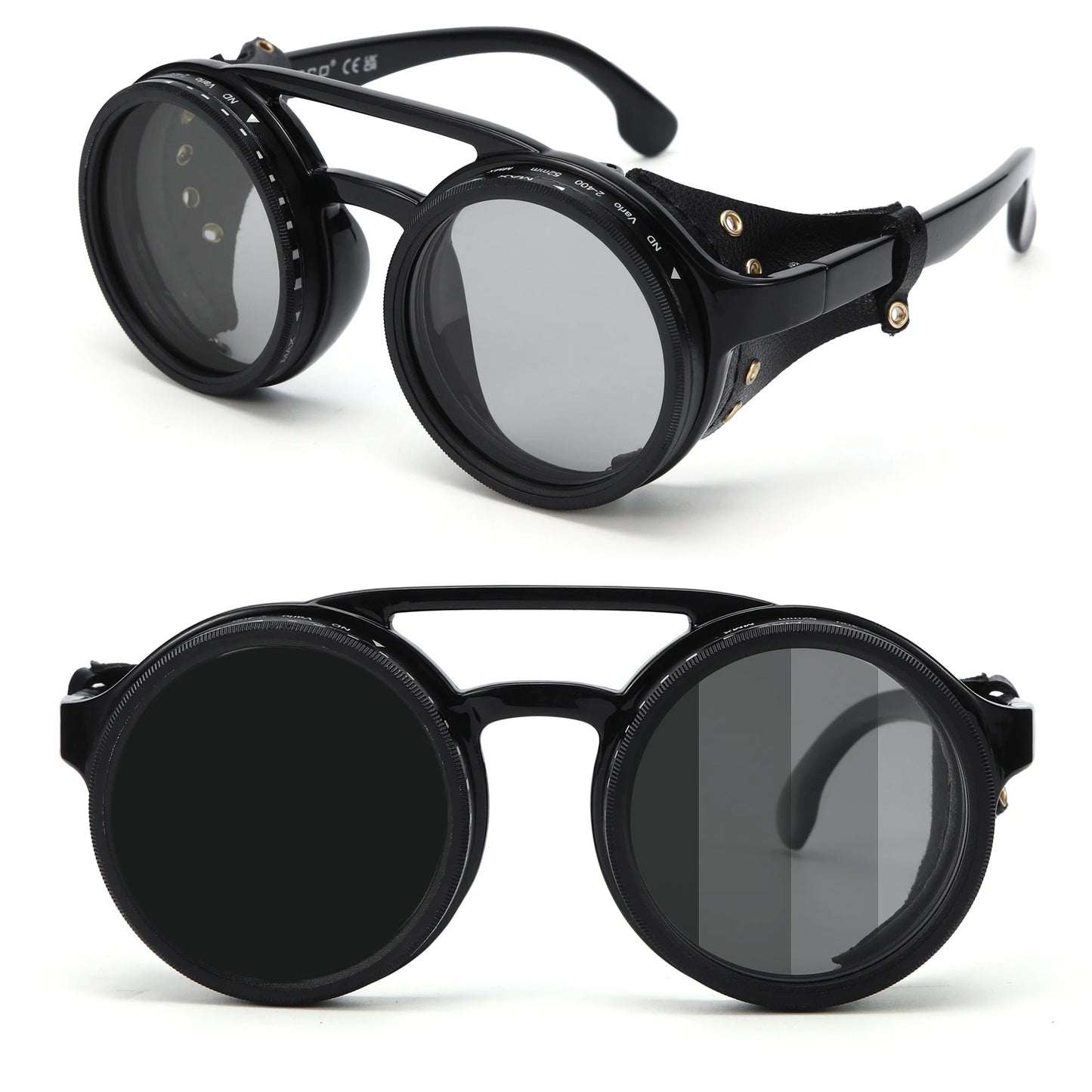 ND9 adjustable dimming sunglasses Retro Punk round men's outdoor fishing UV400 polarized driving sunglasses